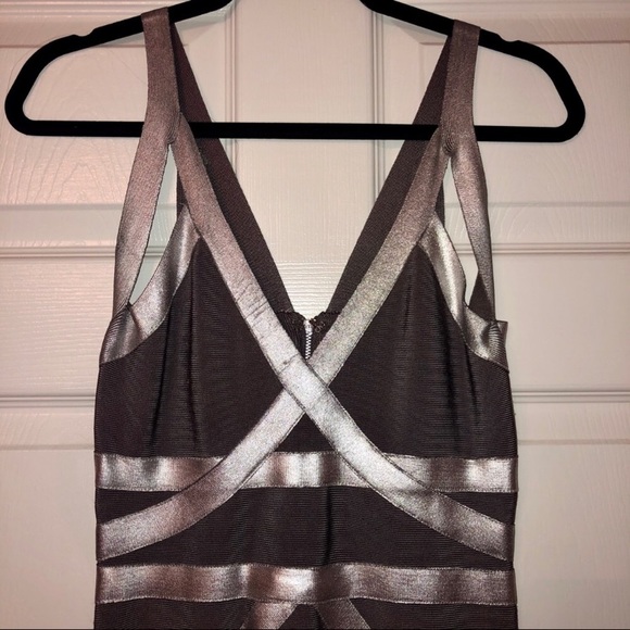 BEBE Silver and Grey Bandage Bodycon Mini Dress S - Picture 5 of 6